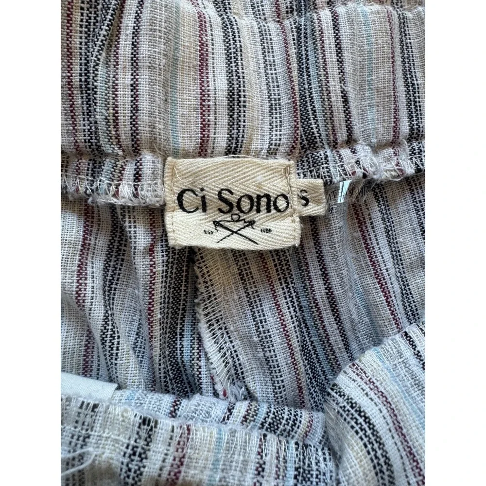 Ci Sono Women's Linen Blend Tie-Waist Paperbag Stripe‎ Shorts Resort Boho Sz S